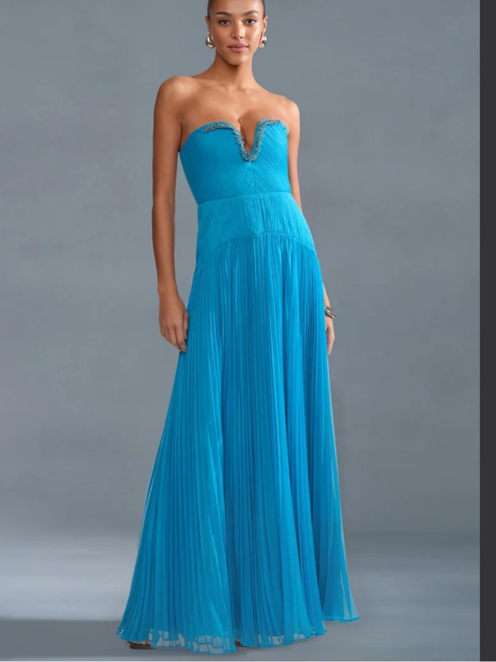 AMUR Fiora Beaded Pleated Strapless Maxi Dress